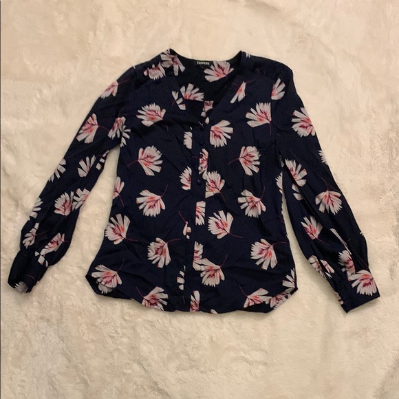 Floral Print Women's Top - Navy - Picture 2 of 4